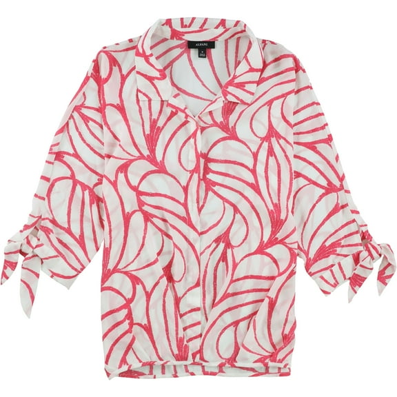 Alfani Womens Tie-Cuff Henley Blouse, White, Medium