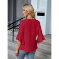 thumbnail image 6 of Women'S 3/4 Length Sleeve Tops Summer Dressy Casual Blouses Work Shirts Chiffon V Neck Outfits Red XXL, 6 of 8