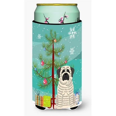 

Merry Christmas Tree Mastiff Brindle White Tall Boy Beverage Insulator Hugger