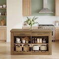 thumbnail image 5 of Fnova 55" Kitchen Island with Storage and Leg Room, Farmhouse Stationary Island Table with 2 Drawers & Open Shelves, Brown, 5 of 19