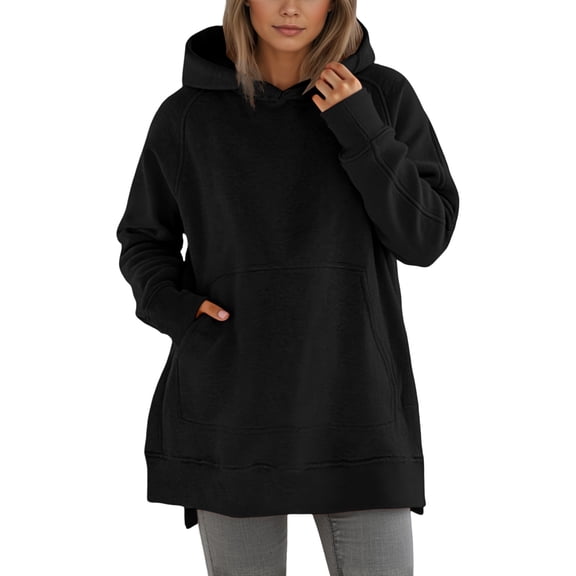 FYDUU Womens Sweatshirts Hoodies Cozy Women's Oversized Hoodies Sweatshirts Solid Color Long Sleeve Round Neck Hoodie With Pocket Casual Wear Casual Fall Hoodie Tops