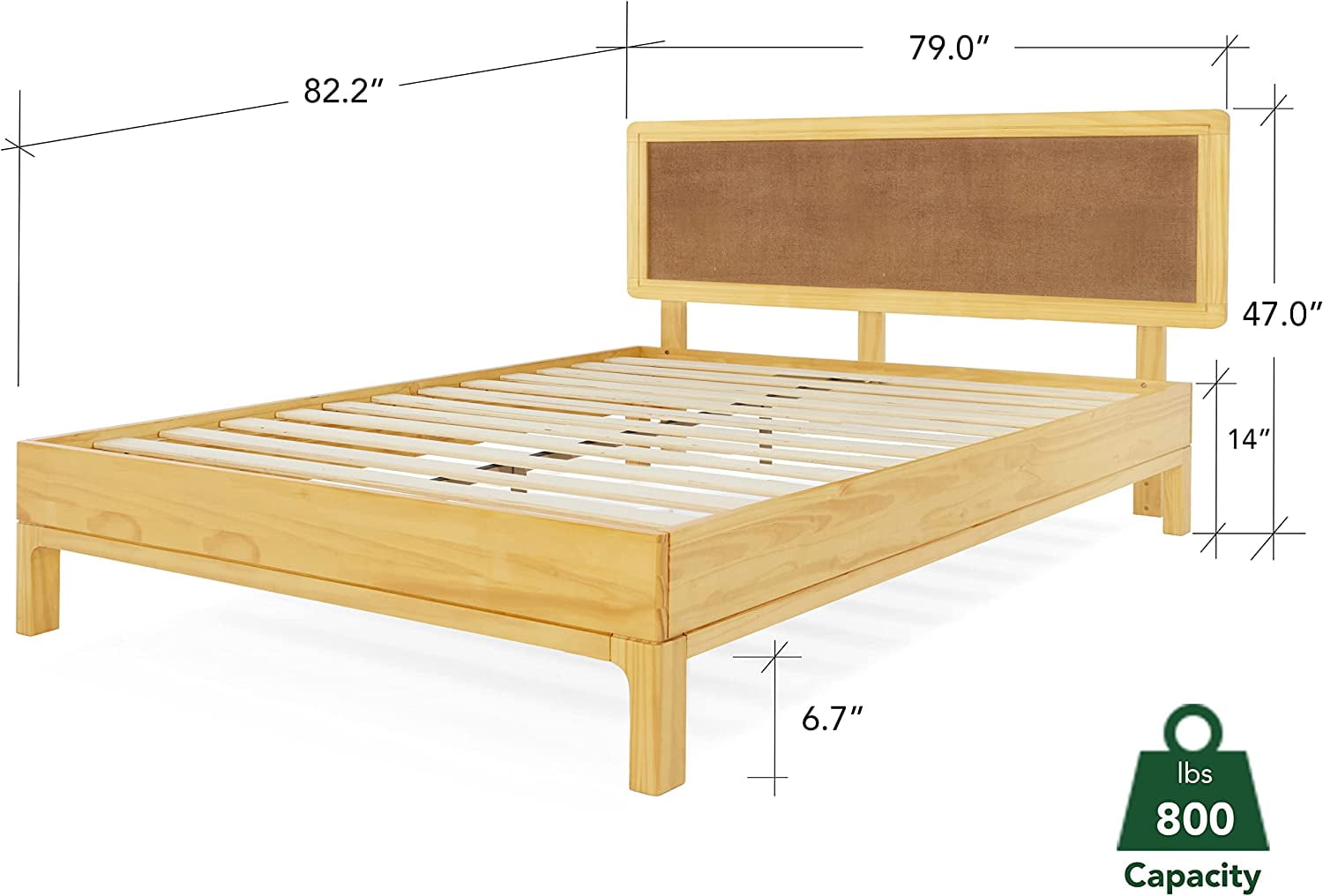 Bme King Size | Nipe 79x82x14in Deluxe Bed Frame with Adjustable Headboard, Bohemian Unique Style, Pine Wood, Natural