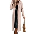 thumbnail image 3 of Women'S Notched Lapel Long Sleeves Slim Mid-Long Wool Blend Outerwear Casual Fall Winter Coats with Belt Apricot S, 3 of 8