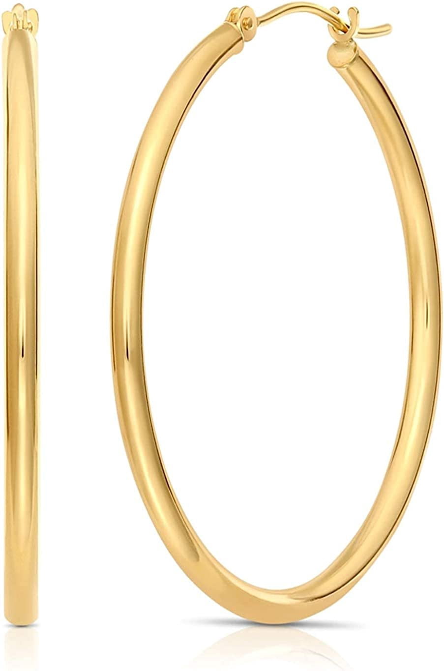 14k Gold 35mm Polished Fine Hoop Earrings 1.4" Diameter Yellow Gold