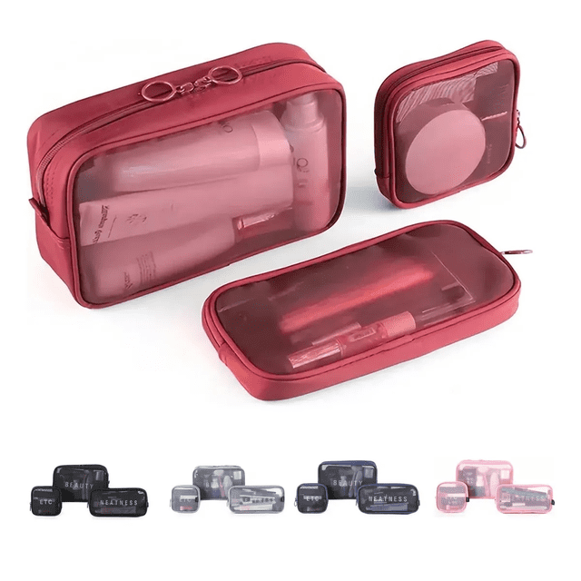 3pzs Cosmetiquera Neceser Estuches De Maquillaje Bolsa Viaje Xtellar rojo