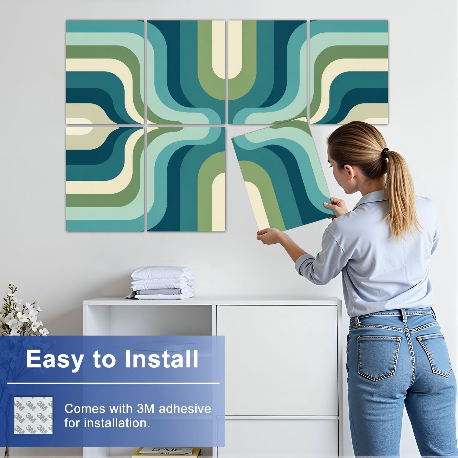 8 Pack Art Acoustic Panels Sound Absorbing Mid Century Decorative Soundproof Wall Panels Self Adhesive for Nursery Game Room Bedroom 48"x32"