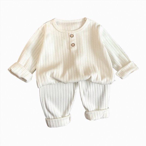 KPOPLK Boys Long Sleeve & Pants Pajama Set 6M-8Y Lightweight Breathable 2-Piece PJs Solid Jammies for Little & Big Boys,Size 6-12 Months