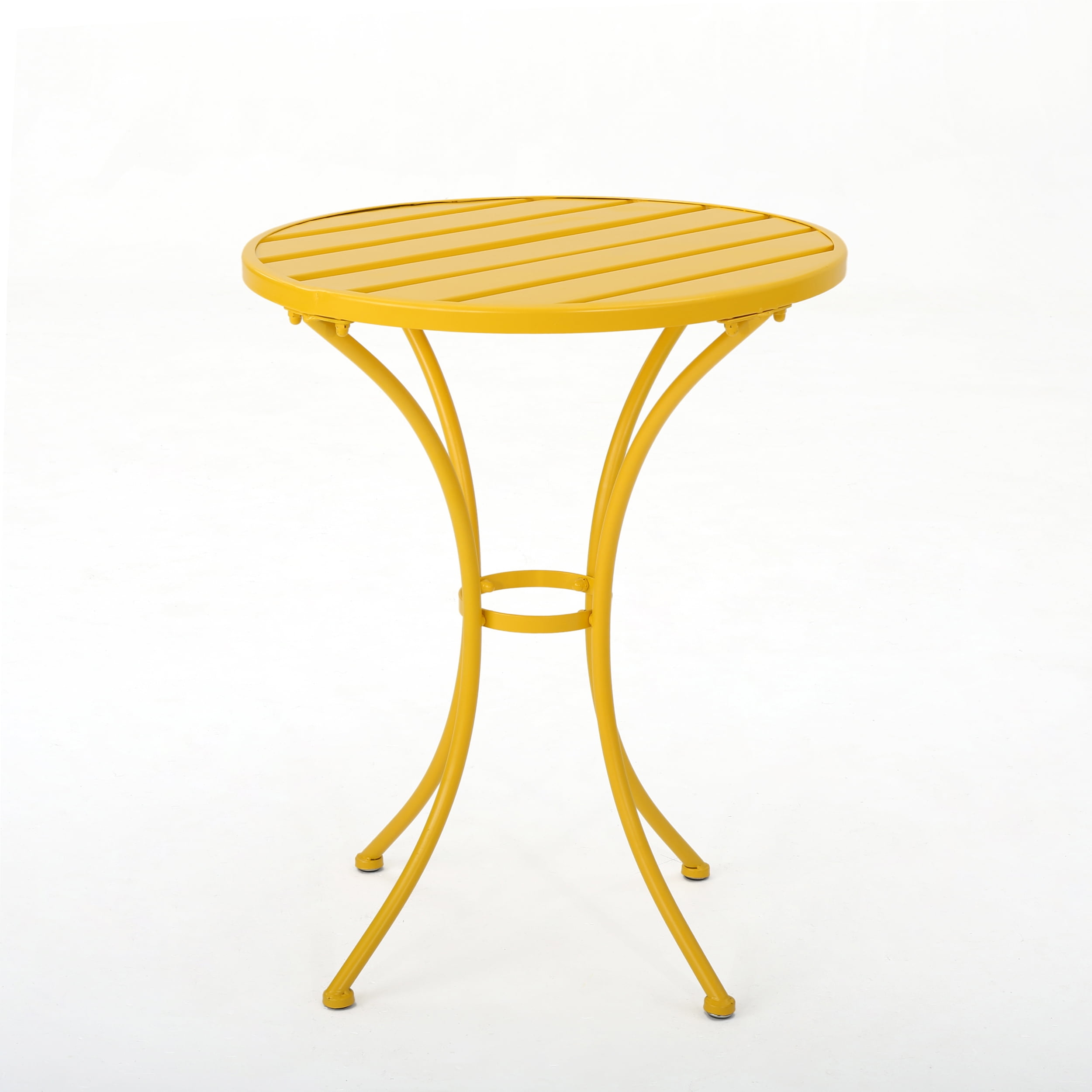 Outdoor 3 Piece Metal Frame Leisure Bistro Set, Combined Table and Chairs for Patio Garden, Mustard Yellow