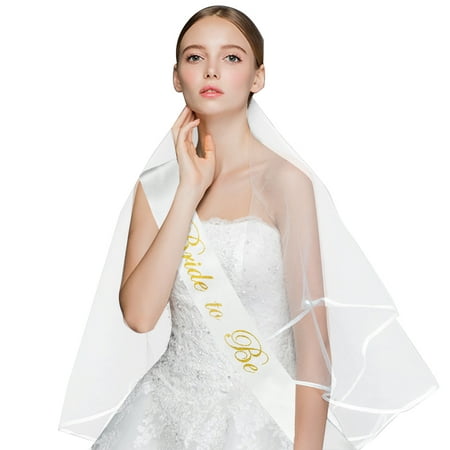 - Fitibest Bride Veil Set Cascade Wedding Veil Set Elegant Bridal Tulle Veils Set with Comb + Bride to Be Satin Sash