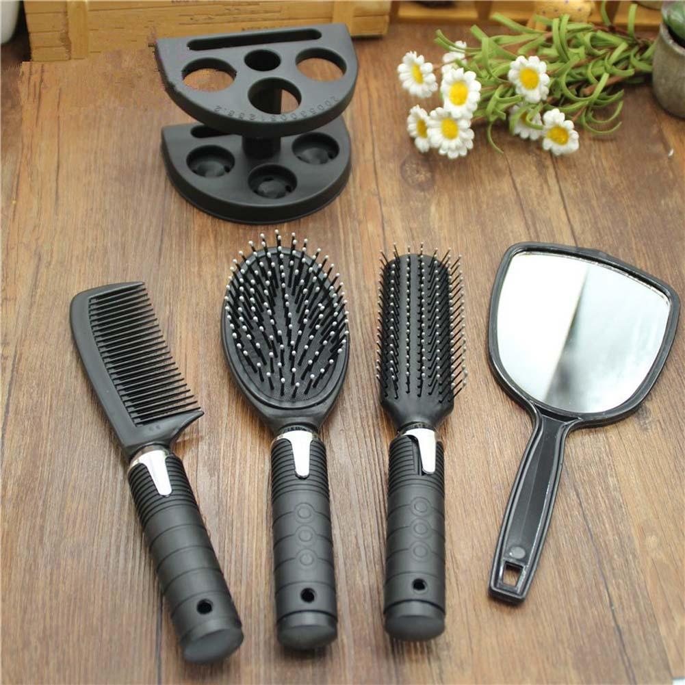 Hapeisy 5pcs Hair Brush Massage Women Ladies Comb Mirror Holder Set