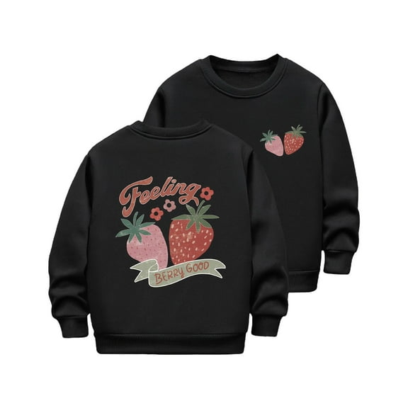 Generic Girls Boys Strawberry Print Fleece Sweatshirt Casual Crewneck Long Sleeve T-Shirts Loose Basic Tee Tops for 2-12 Years