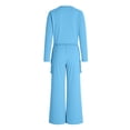 thumbnail image 4 of Qiopertar Women's Casual 2 Piece Outfit Long Sleeve Button Down Cardigan and Loose Wide Leg Cargo Pants with Pockets Tracksuit Set Lounge Travel Comfy Relaxed Oversized, Blue S, 4 of 7