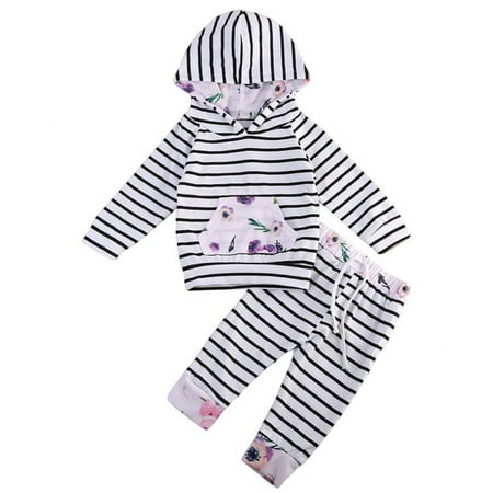 

Kids Baby Boy Girl Clothes Hoodie Sweatshirt Pants Outfits Set Stripes Tops Leggings Outfits