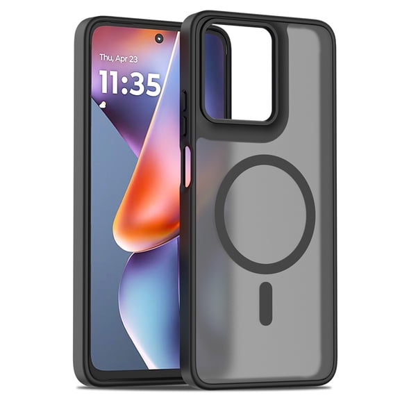 Dteck Magnetic Matte Case for Motorola Edge (2025),Shockproof TPU PC Case Compatible with Mag Safe Frosted Translucent Back Cover for Motorola Edge (2025),Black
