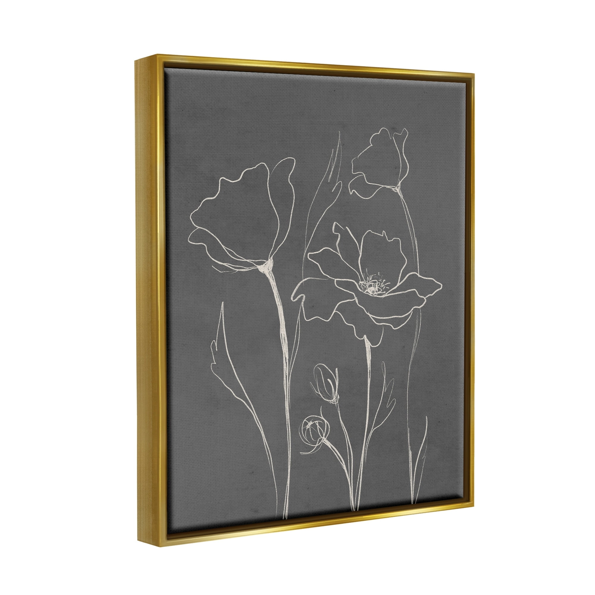 Stupell Industries Blooming Flower Buds Casual Grey Line Doodle Graphic Art Metallic Gold Floating Framed Canvas Print Wall Art, Design by Elizabeth Medley