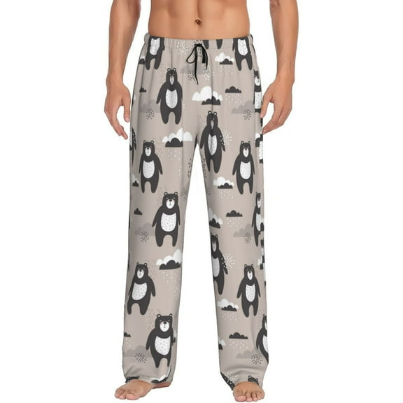 Logiee Cartoon Bear Brown Print Pajama Pants for Men,Men’s Pajama Bottoms,Mens PJ Pants with Pockets & Button Fly-Small