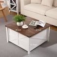thumbnail image 3 of Farmhouse Coffee Table with Large Hidden Storage Compartment - Rustic Square Wood Center Table with Hinged Lift Top for Living Room - White, 3 of 4