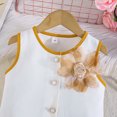 thumbnail image 3 of Girls 2 Piece Outfits Sleeveless Button Down Round Neck Top with Pleated A-Line Skirts Cute Preppy Style Sets Yellow 6-7 Years, 3 of 9