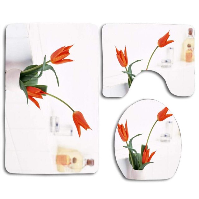 ABPHQTO Flores Puras Juego de alfombras de baño de 3 piezas Alfombra de baño Alfombra de contorno y tapa de inodoro