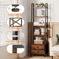 thumbnail image 4 of Rustic Brown 5-Tier Leaning Ladder Shelf With 2 Drawers Narrow Storage Bookcase For Bedroom Living Room Office, 4 of 8