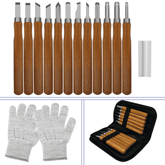 Gowinsee Wood Carving Knife Set, 12 Piece, with Canvas Case and Gloves