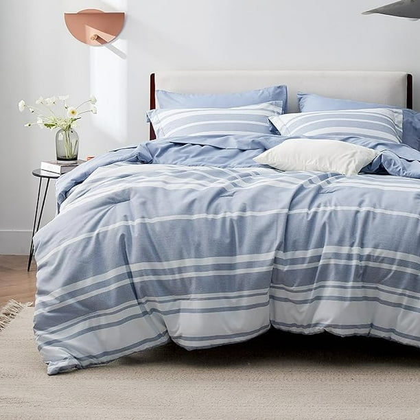 Bedsure King Comforter Set 7 Pieces, White Blue Striped King Bedding Set Todos