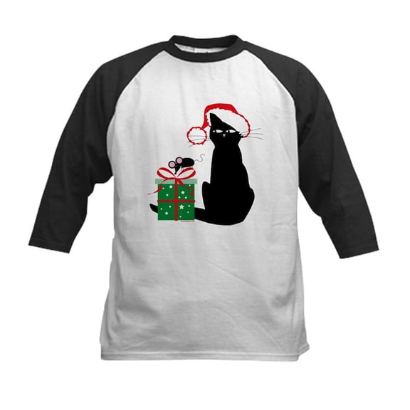 CafePress - Santa Cat & Mouse Kids Baseball Jersey - Kids Cotton Baseball Jersey, 3/4 Sleeve Shirt