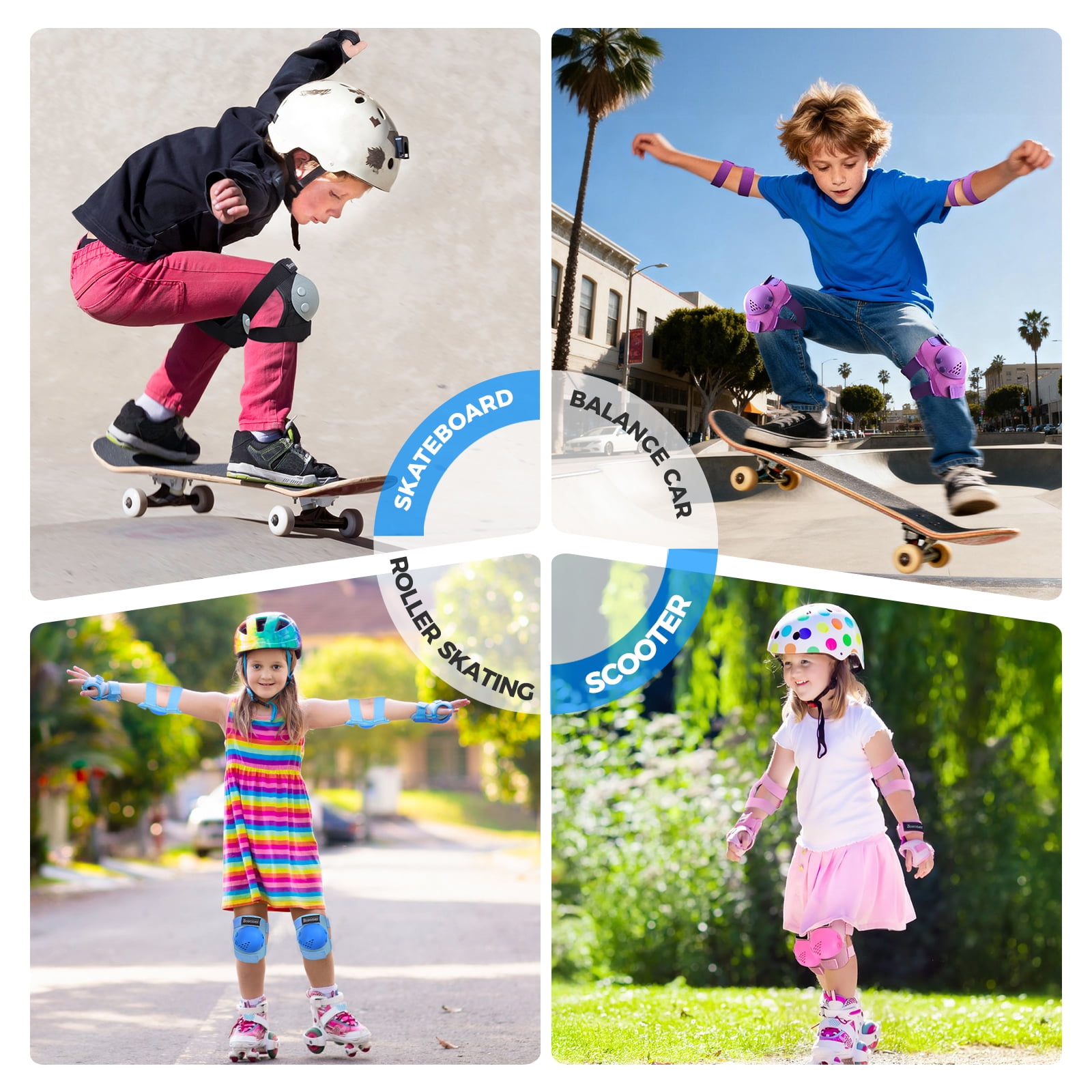 BOSONER Kids/Youth Knee Pad Elbow Pads for Roller Skates Cycling BMX Bike Skateboard Inline Rollerblading, Skating Skatings Scooter Riding Sports