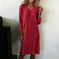 thumbnail image 2 of SwiftWear Women's V-Neck Bodycon Midi Dress Long Sleeve Work Casual Sweatshirt Dresses Slim Fit Office to Evening Dress, Red, 2 of 8