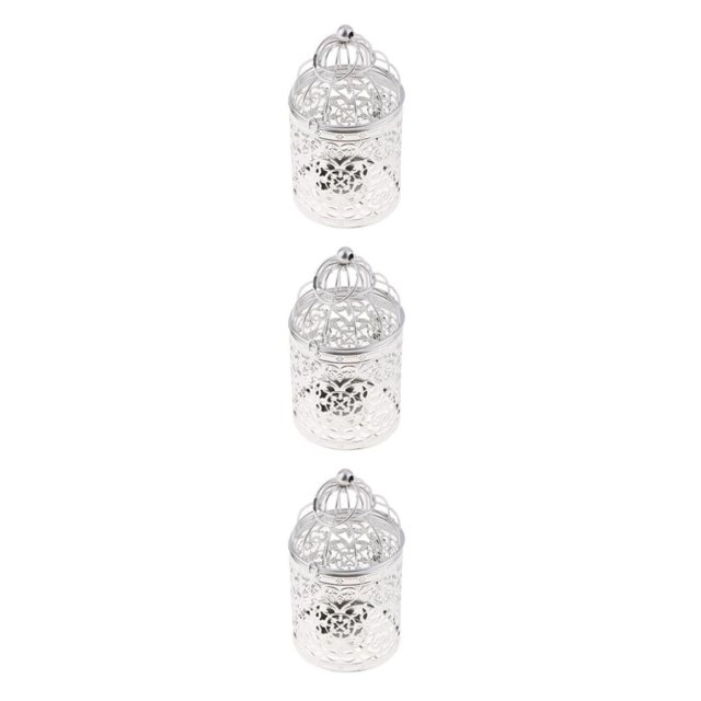 Guardoinrt Electroplated Metal Birdcage Shape Tea Light B- Candle Holder Silver Type B 3Set