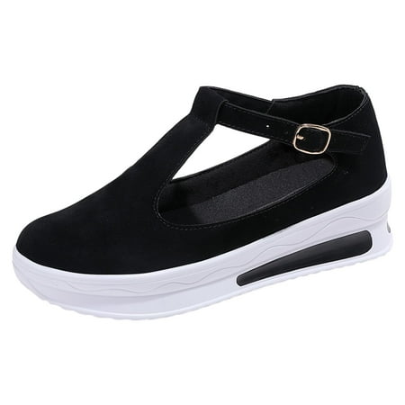 

MIASHUI Women s Flats Shoes Casual Shoes Pattern Pure Color Thick Sole Lightweight Buckle Strap Shoes Casual Shoes Black 7