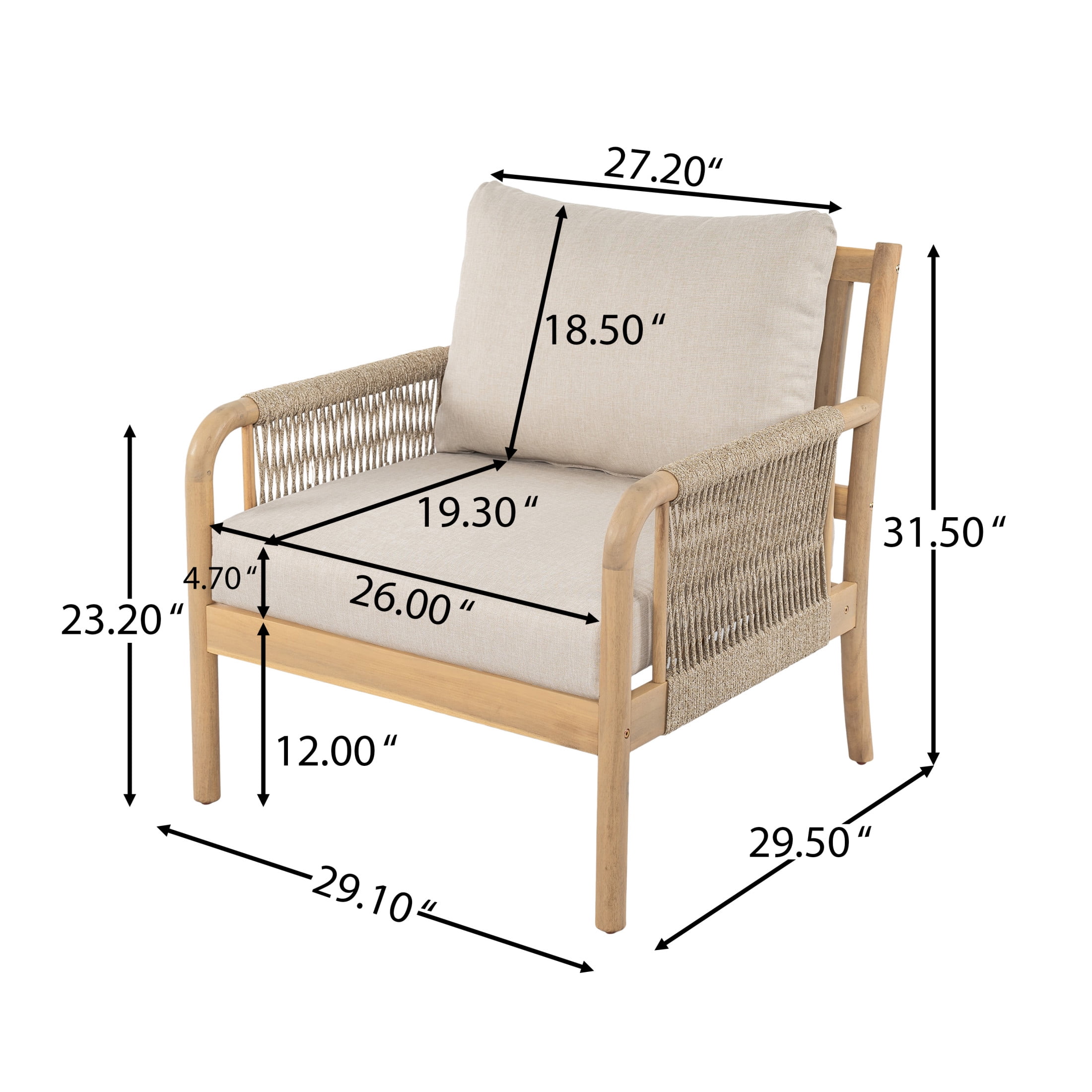 Christopher Knight Home Casper Outdoor Club Chair Acacia Wood and Woven Rope