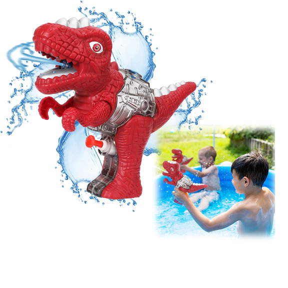 2 pistolas de agua para niños con diseño de dinosaurio, compactas, para fiestas de verano al aire libre (rojas)