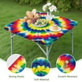 thumbnail image 4 of Colorful Rainbow Tie Dye Spiral Pattern Square Fitted Tablecloth with Elastic Edge,Square Table Cover,Washable Elastic Table Cover for Home Kitchen Party Decor 34"x34", 4 of 6