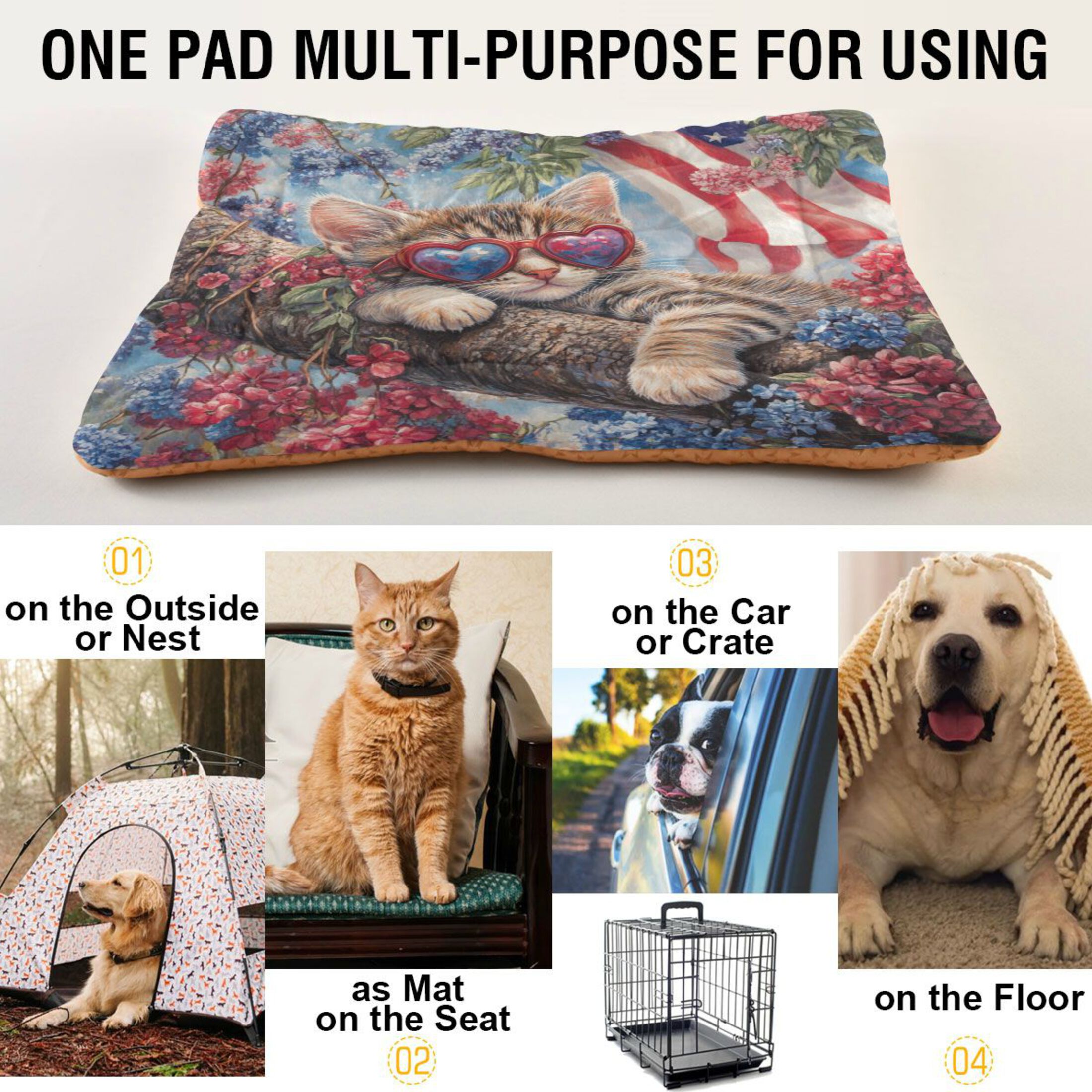 Qxltty 4th Of July Cat Ped Pad Wear-resistant and Hard to Bite Through Sleeping Pad for Small Medium Large Dogs Winter Pet Bed 36×24in