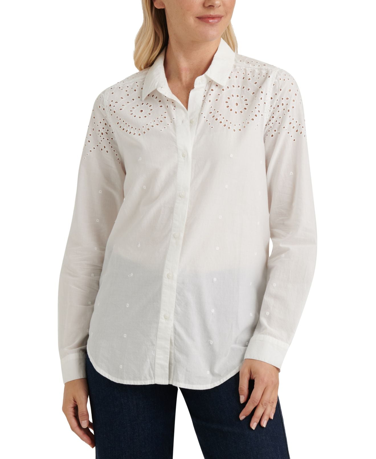 Down Shirt Collared Eyelet White XS 