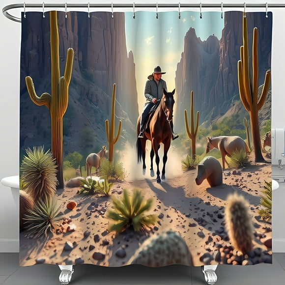 Stylish Desert Shower Curtain Vibrant Saguaro Cacti Design for a Serene Bathroom