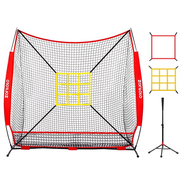 Red de béisbol Zonlolo 213 x 213 cm con tee de bateo y zona de strike