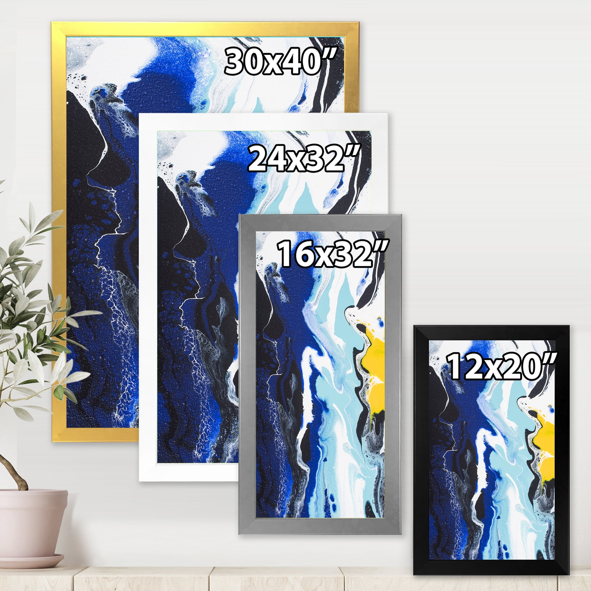 Designart 'Abstract Blue and Yellow Waves' Modern Framed Art Print