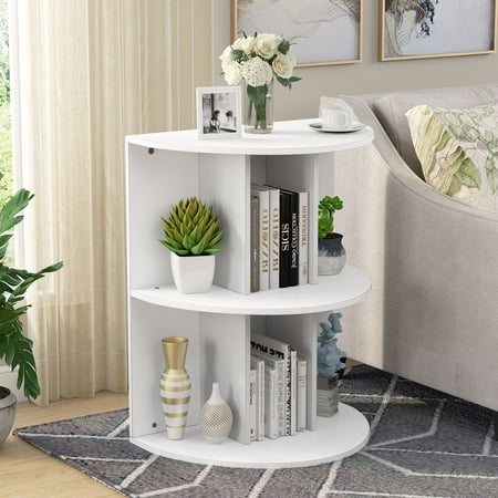 White Wicker Bedroom Furniture Used Tribesigns Modern End Table, Semicircle 3-Tier Chair Side Table Night Stand with Large Storage Capacity for Living Room & Bedroom Use (White) ()