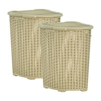 Superio 50L Wicker Plastic Corner Laundry Hamper with Lid - Beige (2 Pack)