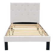 Poundex Upholstered Platform Bed, Twin, White