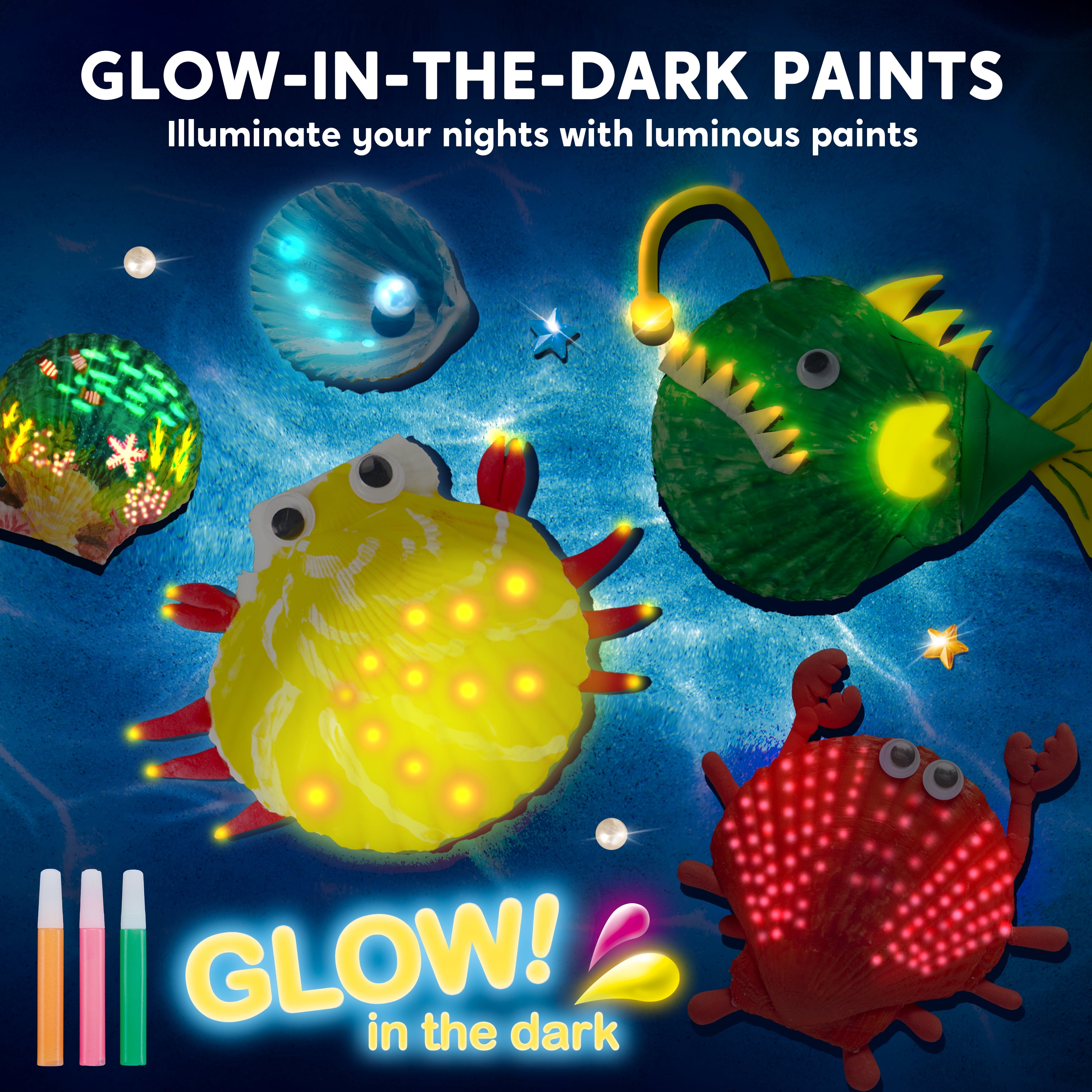 (2 pack) Joyfy 12pcs Sea Shell Painting Kit for Kids, Glow in the Dark Painting Set for Toddler Activities ,Christmas Birthday Gift for Boy Girl Ages 6 Up