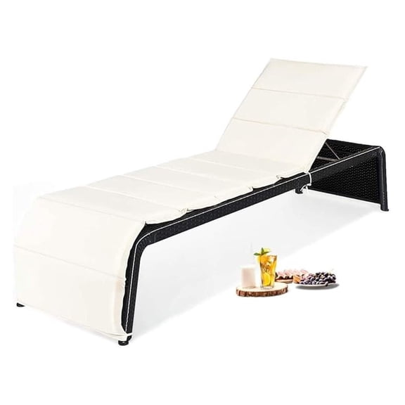 Chaise Lounge Chair Adjustable 5-Positions Rattan Wicker Reclining Lounge with Cushion for Garden Patio Poolside