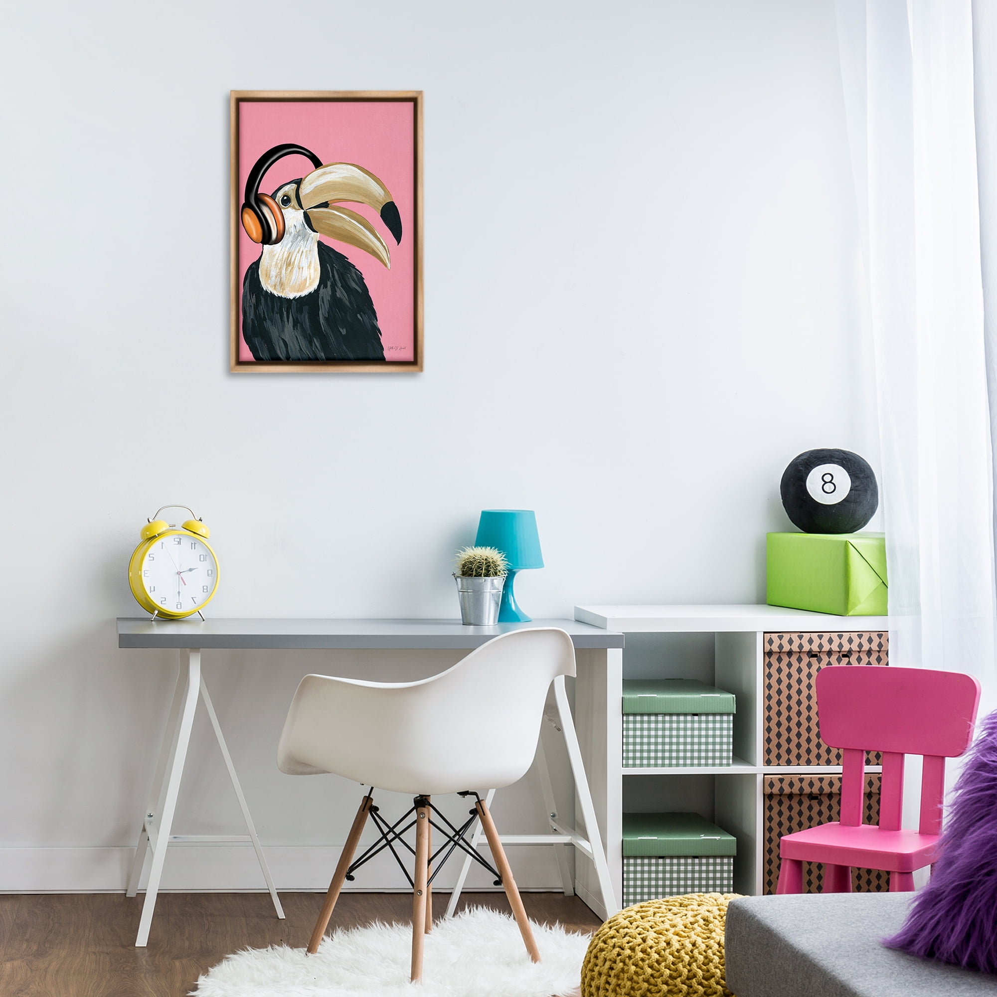 Stupell Industries Toucan & Music Headphones Animals & Insects Painting Brown Floater Framed Art Print Wall Art, 17 x 25