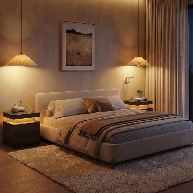 Howcool LED Nightstand, 2 Drawer Bedside Side Table with LED Lights for Bedroom Living Room