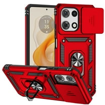 for Motorola Moto G Power 5G 2025 Case, Soft TPU & Hard PC Anti-scratch Sliding Cover Full Protection Ring Stand Rotating Kickstand Holder Magnetic Shockproof Phone Case Cover, Red