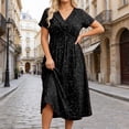 thumbnail image 2 of Prom Dresses for Women 2026 Trendy Sparkly Sequin Short Sleeve V Neck Flowy Long Dress Summer Homecoming Dress, 2 of 6