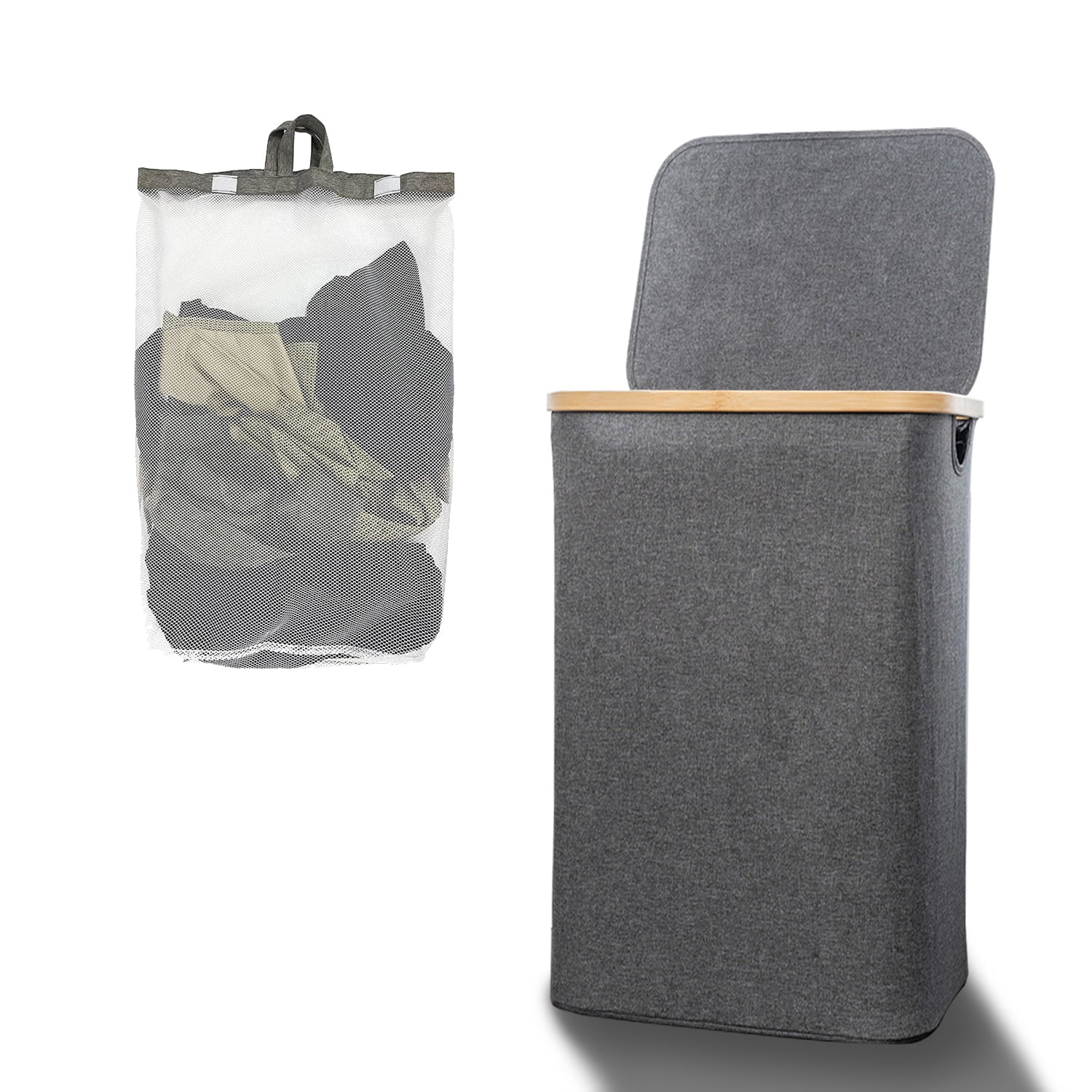 Luniquz 110L Foldable Laundry Hamper with Lid & Handles, Portable for