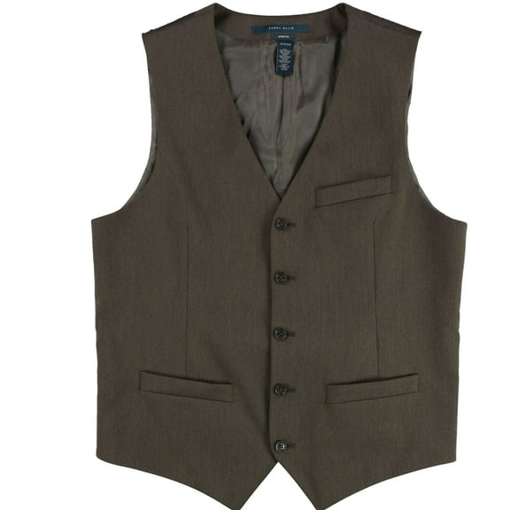 Perry Ellis Mens Raindrum Five Button Vest, Brown, X-Large